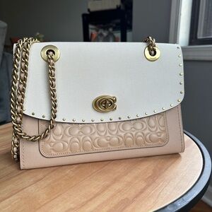 Coach Parker Signature Leather & Genuine Snakeskin Shoulder Bag